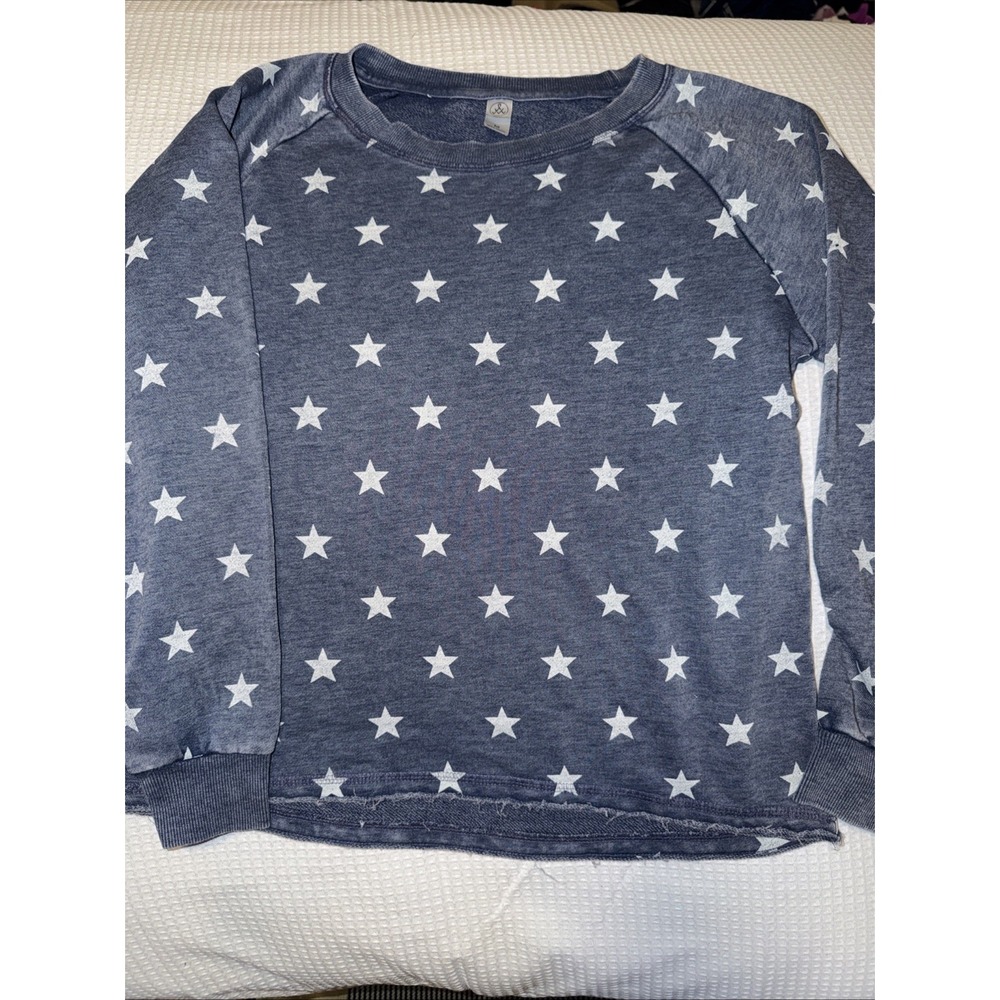 Alternative Star Print Pullover Sweatshirt Blue Women M Cotton Blend
